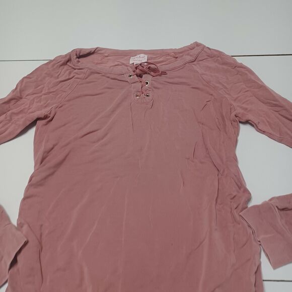 Isabel Womens Maternity S Sweater Pink Modal Spandex Long Sleeve Lace Notch Neck - Picture 10 of 12